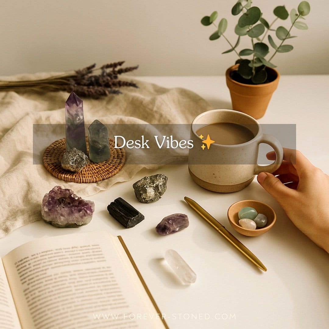 amethyst plant on a home office desk with a laptop